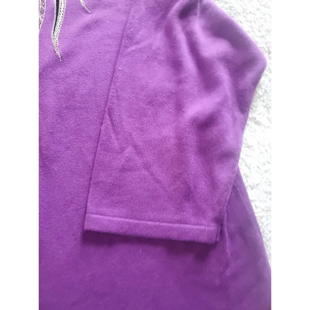 Bob Mackie Wearable Art XL Purple Sequined 3/4 Sleeve Buttons Cardigan Sweater